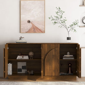 English Elm Modern Fluted Sideboard with Adjustable Interior Shelves Art Deco Dining Storage Cabinet W1321S00063