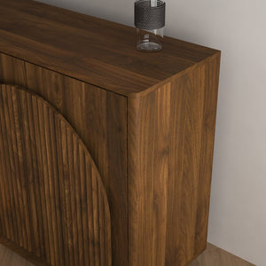 English Elm Modern Fluted Sideboard with Adjustable Interior Shelves Art Deco Dining Storage Cabinet W1321S00063