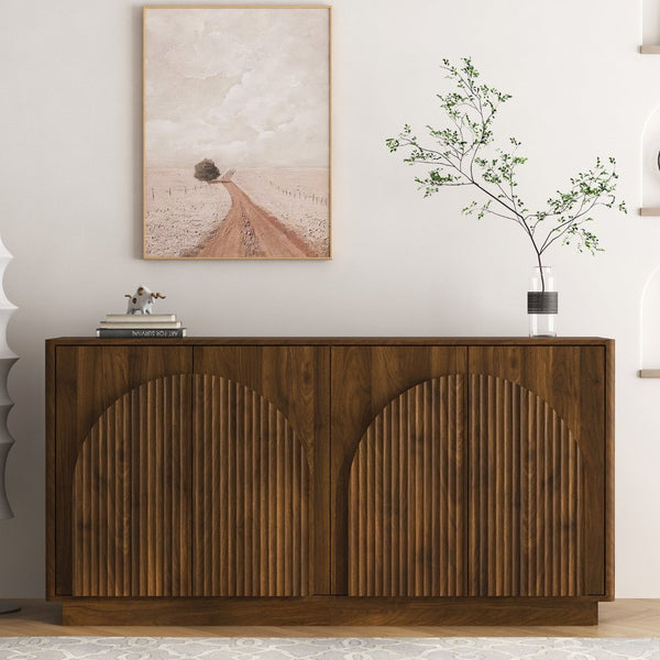 English Elm Modern Fluted Sideboard with Adjustable Interior Shelves Art Deco Dining Storage Cabinet W1321S00063