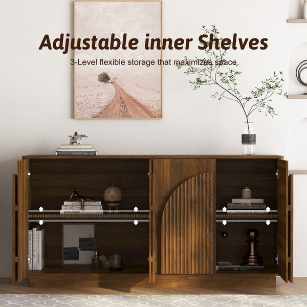 English Elm Modern Fluted Sideboard with Adjustable Interior Shelves Art Deco Dining Storage Cabinet W1321S00063