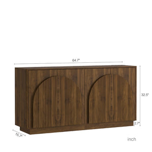 English Elm Modern Fluted Sideboard with Adjustable Interior Shelves Art Deco Dining Storage Cabinet W1321S00063