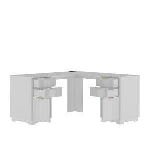 English Elm L Shaped Corner Desk with Bookshelf Storage and Built in Charging for Home Office White W1321S00067