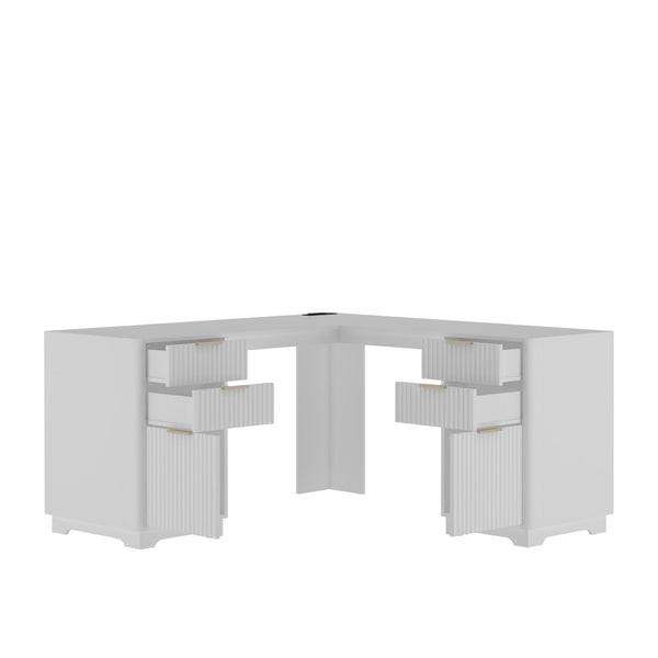 English Elm L Shaped Corner Desk with Bookshelf Storage and Built in Charging for Home Office White W1321S00067