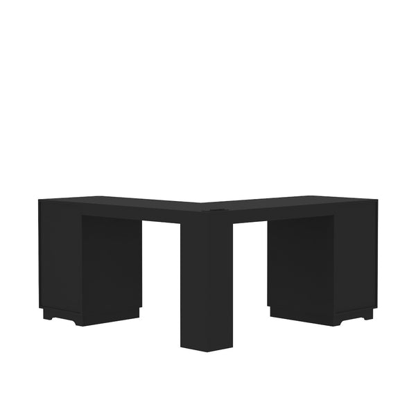 English Elm L Shaped Corner Desk with Bookshelf Storage and Built in Charging for Home Office Black W1321S00068