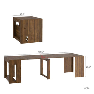 English Elm Extendable Wood Dining Table Foldable Console Desk for Apartments and Open Living Spaces W1321S00070