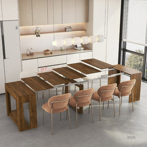 English Elm Extendable Wood Dining Table Foldable Console Desk for Apartments and Open Living Spaces W1321S00070
