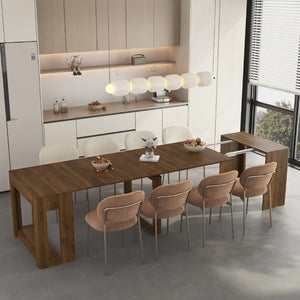 English Elm Extendable Wood Dining Table Foldable Console Desk for Apartments and Open Living Spaces W1321S00070