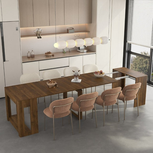 English Elm Extendable Wood Dining Table Foldable Console Desk for Apartments and Open Living Spaces W1321S00070