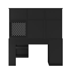 English Elm L Shaped Corner Desk with Built in Charging Station Bookshelf and Carbon Fiber Surface W1321S00071