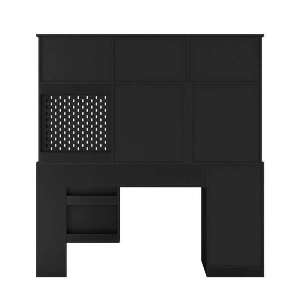 English Elm L Shaped Corner Desk with Built in Charging Station Bookshelf and Carbon Fiber Surface W1321S00071