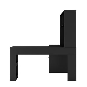 English Elm L Shaped Corner Desk with Built in Charging Station Bookshelf and Carbon Fiber Surface W1321S00071