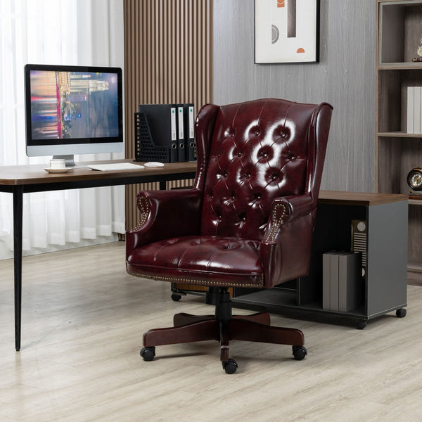 English Elm Executive High Back Pu Leather Office Chair with Foam Padded Seat and Ergonomic Support Burgundy W1333P488930