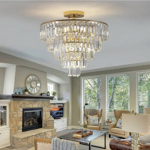 English Elm Same Five Tier K9 Crystal Semi Flush Chandelier French Gold Iron Foyer Ceiling Light W1340102252