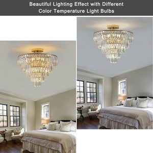 English Elm Same Five Tier K9 Crystal Semi Flush Chandelier French Gold Iron Foyer Ceiling Light W1340102252