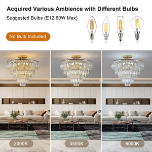 English Elm Same Five Tier K9 Crystal Semi Flush Chandelier French Gold Iron Foyer Ceiling Light W1340102252