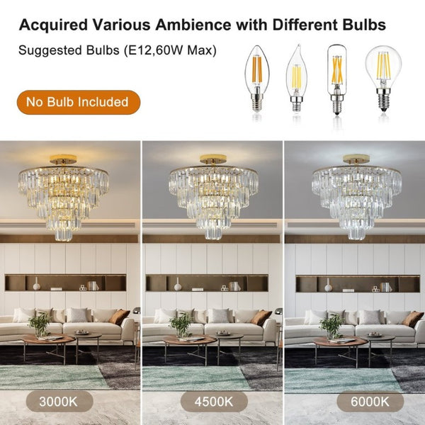 English Elm Same Five Tier K9 Crystal Semi Flush Chandelier French Gold Iron Foyer Ceiling Light W1340102252