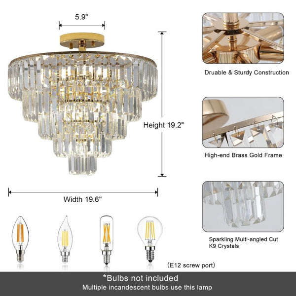 English Elm Same Five Tier K9 Crystal Semi Flush Chandelier French Gold Iron Foyer Ceiling Light W1340102252