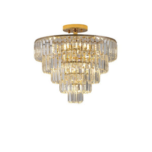 English Elm Same Five Tier K9 Crystal Semi Flush Chandelier French Gold Iron Foyer Ceiling Light W1340102252