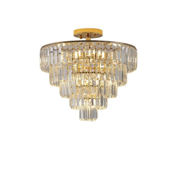 English Elm Same Five Tier K9 Crystal Semi Flush Chandelier French Gold Iron Foyer Ceiling Light W1340102252