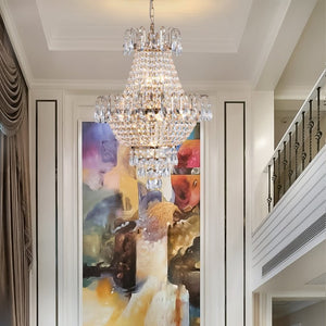 English Elm New K9 Crystal Sphere Tiered Chandelier Gold Frame Foyer Stairwell Statement Light W1340102270