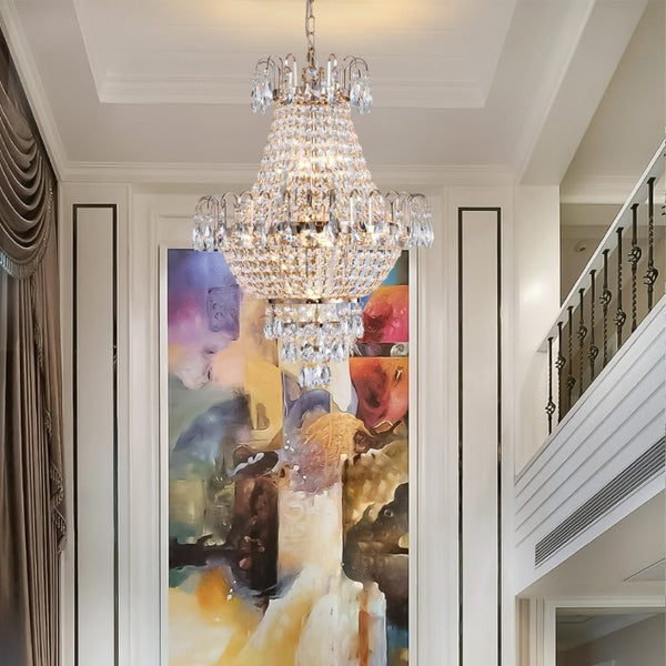 English Elm New K9 Crystal Sphere Tiered Chandelier Gold Frame Foyer Stairwell Statement Light W1340102270