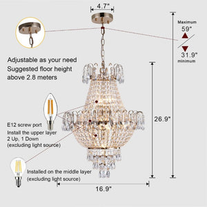 English Elm New K9 Crystal Sphere Tiered Chandelier Gold Frame Foyer Stairwell Statement Light W1340102270