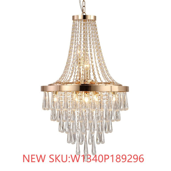 English Elm New Tiered K9 Crystal Chandelier Gold Frame Adjustable Drop for Foyer or Dining W1340102274