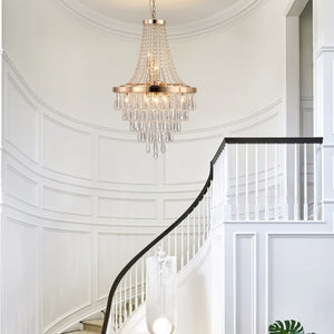 English Elm New Tiered K9 Crystal Chandelier Gold Frame Adjustable Drop for Foyer or Dining W1340102274