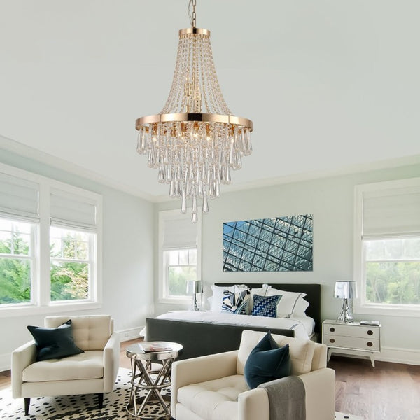 English Elm New Tiered K9 Crystal Chandelier Gold Frame Adjustable Drop for Foyer or Dining W1340102274