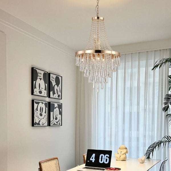 English Elm New Tiered K9 Crystal Chandelier Gold Frame Adjustable Drop for Foyer or Dining W1340102274