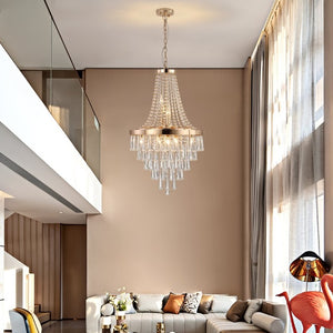 English Elm New Tiered K9 Crystal Chandelier Gold Frame Adjustable Drop for Foyer or Dining W1340102274