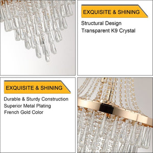 English Elm New Tiered K9 Crystal Chandelier Gold Frame Adjustable Drop for Foyer or Dining W1340102274