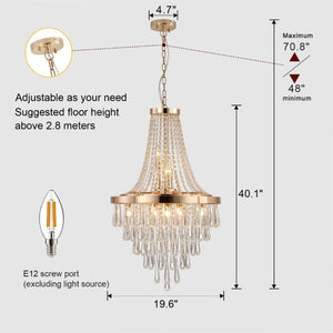 English Elm New Tiered K9 Crystal Chandelier Gold Frame Adjustable Drop for Foyer or Dining W1340102274