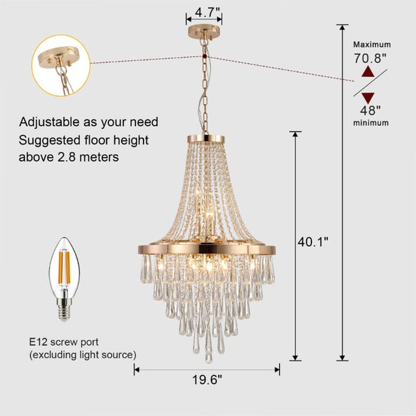 English Elm New Tiered K9 Crystal Chandelier Gold Frame Adjustable Drop for Foyer or Dining W1340102274