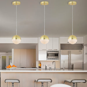 English Elm Pendant Globe Lights Set of Three Dimmable LED Mid-Century Metal Shades for Kitchen Island W1340102275