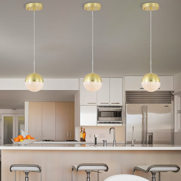 English Elm Pendant Globe Lights Set of Three Dimmable LED Mid-Century Metal Shades for Kitchen Island W1340102275