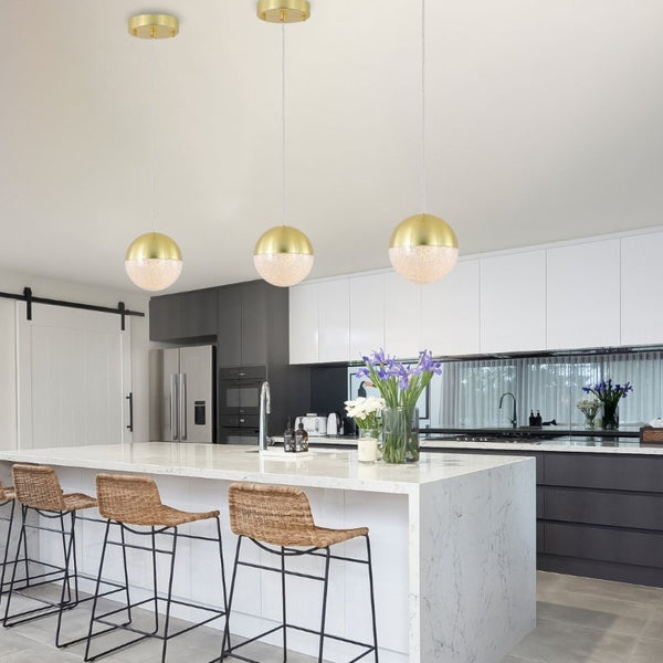 English Elm Pendant Globe Lights Set of Three Dimmable LED Mid-Century Metal Shades for Kitchen Island W1340102275