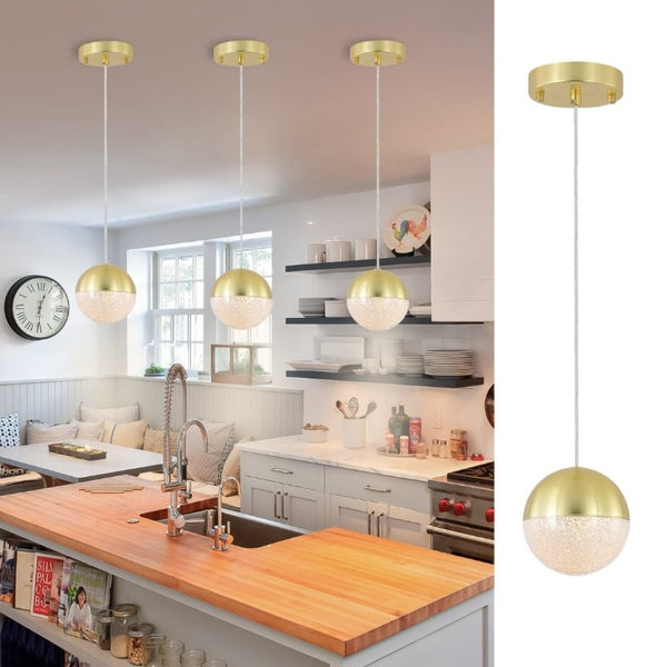 English Elm Pendant Globe Lights Set of Three Dimmable LED Mid-Century Metal Shades for Kitchen Island W1340102275