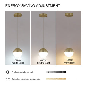 English Elm Pendant Globe Lights Set of Three Dimmable LED Mid-Century Metal Shades for Kitchen Island W1340102275