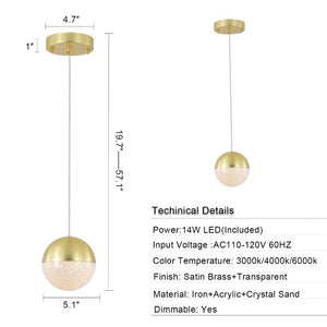 English Elm Pendant Globe Lights Set of Three Dimmable LED Mid-Century Metal Shades for Kitchen Island W1340102275