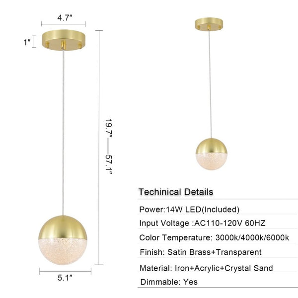 English Elm Pendant Globe Lights Set of Three Dimmable LED Mid-Century Metal Shades for Kitchen Island W1340102275