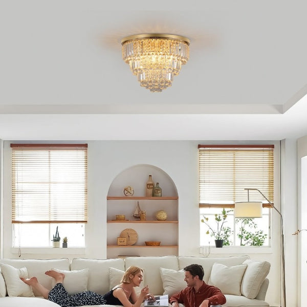 English Elm New K9 Crystal Flush Mount Chandelier Gold Iron Frame 6 Light Glam Ceiling Fixture W1340110372