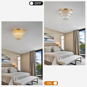 English Elm New K9 Crystal Flush Mount Chandelier Gold Iron Frame 6 Light Glam Ceiling Fixture W1340110372