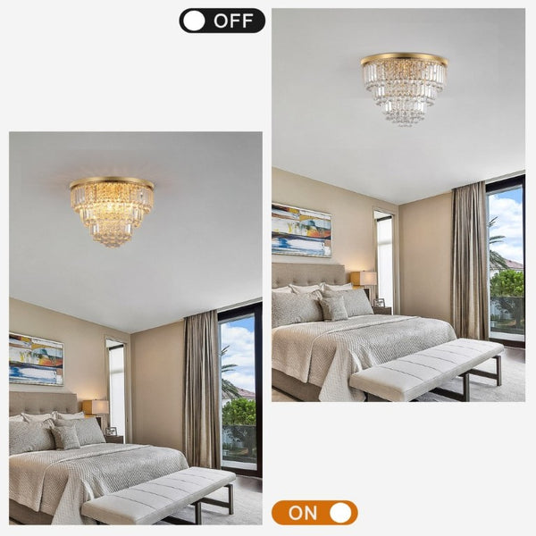 English Elm New K9 Crystal Flush Mount Chandelier Gold Iron Frame 6 Light Glam Ceiling Fixture W1340110372