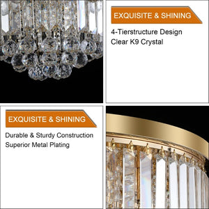 English Elm New K9 Crystal Flush Mount Chandelier Gold Iron Frame 6 Light Glam Ceiling Fixture W1340110372