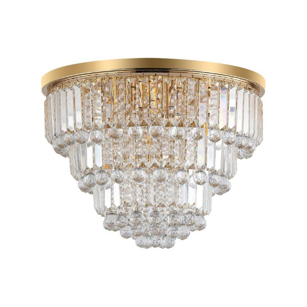 English Elm New K9 Crystal Flush Mount Chandelier Gold Iron Frame 6 Light Glam Ceiling Fixture W1340110372