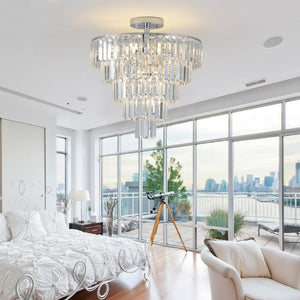 English Elm Same Five Tier K9 Crystal Chandelier White Chrome Frame Ambient Living Dining Room Light W1340110373