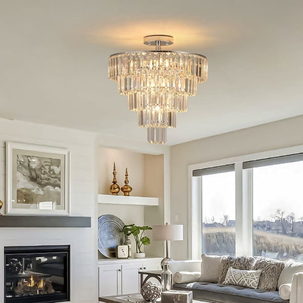 English Elm Same Five Tier K9 Crystal Chandelier White Chrome Frame Ambient Living Dining Room Light W1340110373