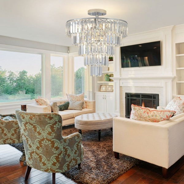 English Elm Same Five Tier K9 Crystal Chandelier White Chrome Frame Ambient Living Dining Room Light W1340110373