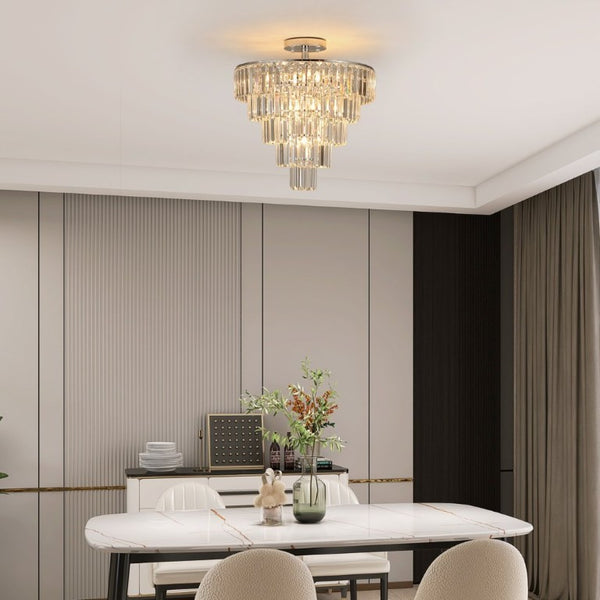 English Elm Same Five Tier K9 Crystal Chandelier White Chrome Frame Ambient Living Dining Room Light W1340110373